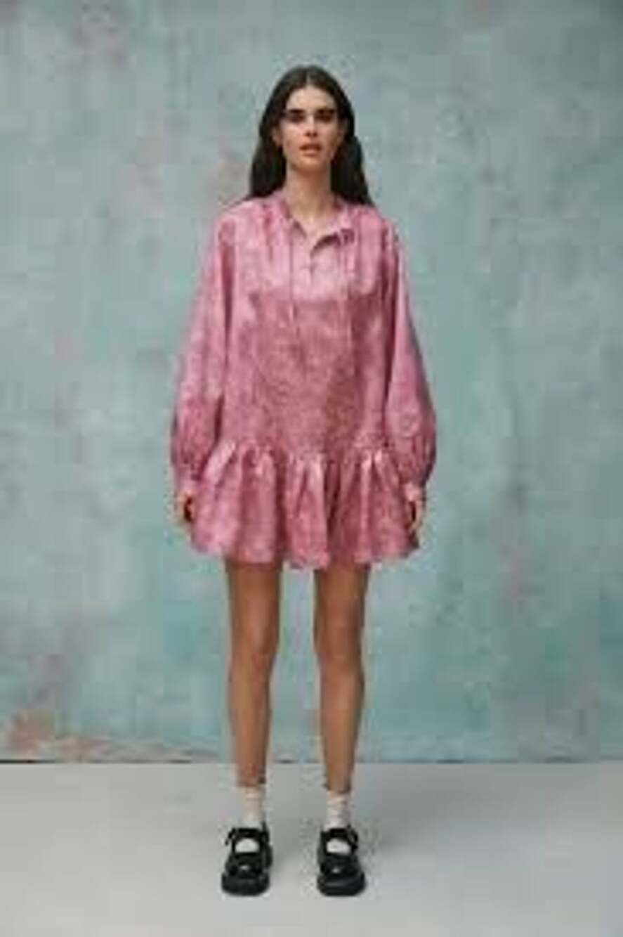 Laura Ashley x Urban Outfitters Anna Tie-Neck Mini Dress Pink Paisley